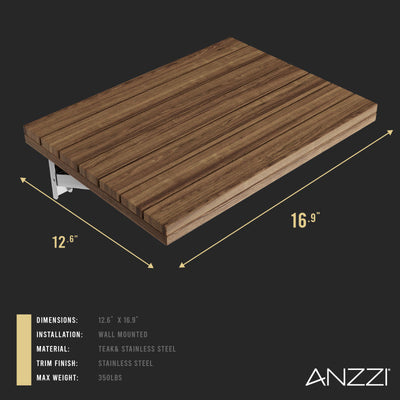 ANZZI Goreme 16.93 in. Teak Wall Mounted Folding Shower Seat AC-AZ204