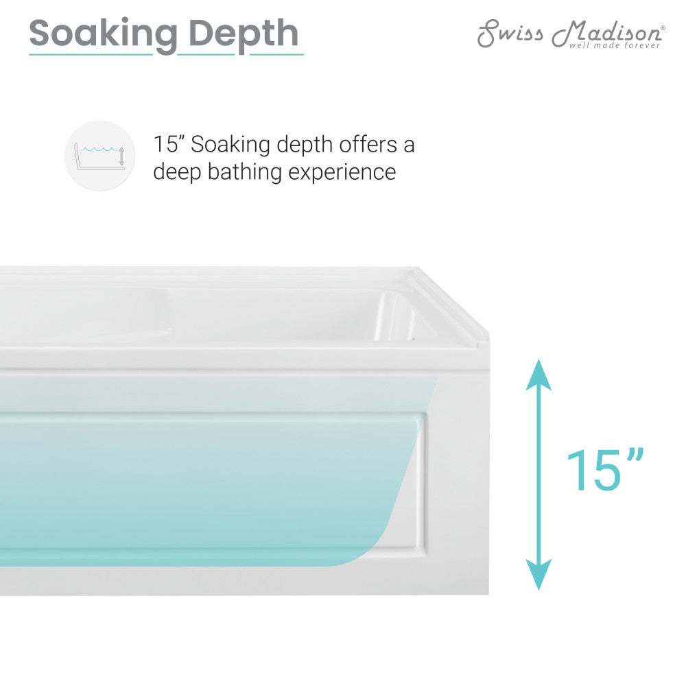 Swiss Madison Concorde 60" x 32" Acrylic Glossy White, Alcove, Integral, Right-Hand Drain, Apron Bathtub SM-AB560