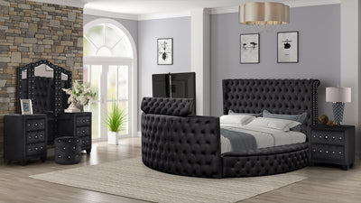 Maya Crystal Tufted King 4 Pc Vanity Bedroom Set Made with Wood in Black