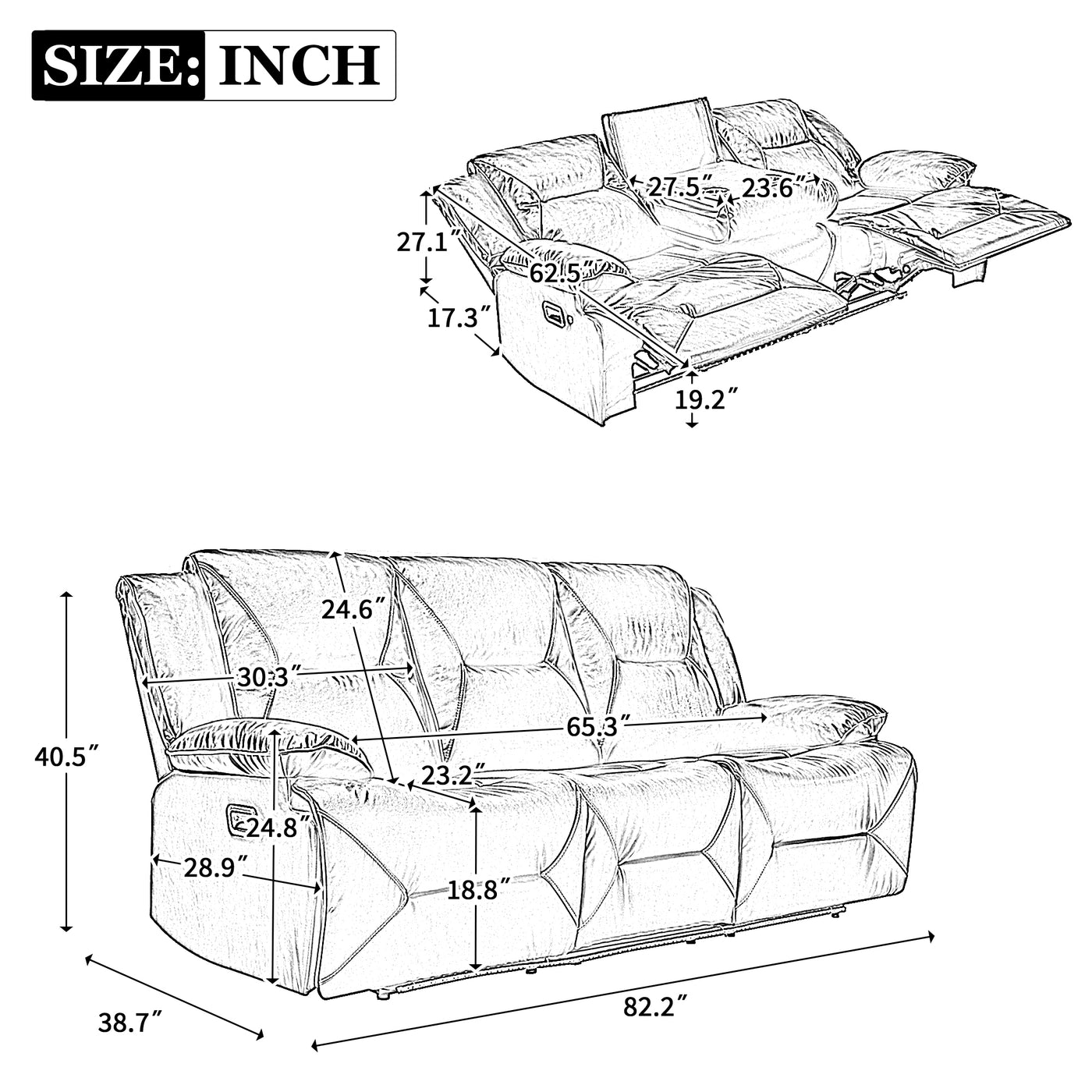 Home Theater Recliner Set Manual Recliner Chair with a LED Light Strip Two Built-in Cup Holders for Living Room,Bedroom, Grey