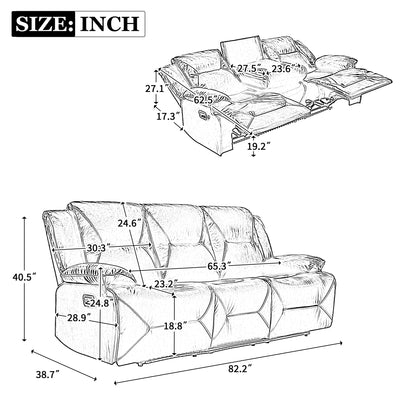 Home Theater Recliner Set Manual Recliner Chair with a LED Light Strip Two Built-in Cup Holders for Living Room,Bedroom, Grey