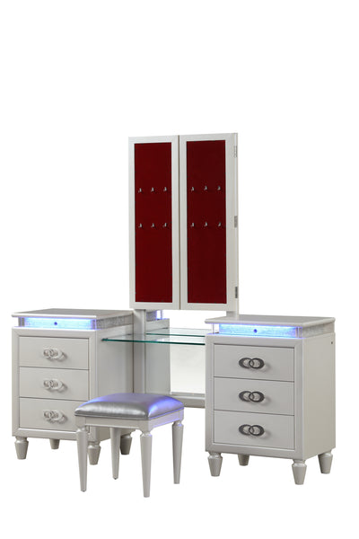 Passion King 5 Pc Vanity LED Bedroom Set Made with Wood in Milky White