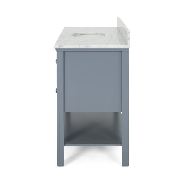 49'' Bathroom Vanity with Marble Top & Ceramic Sink, Open Shelf, 5 Drawers, Gray (Same as N759S999002G)