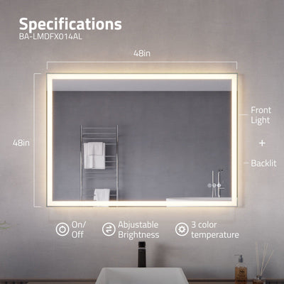 ANZZI 27-in. x 39-in. LED Front/Back Lighting Bathroom Mirror with Defogger BA-LMDFX014AL