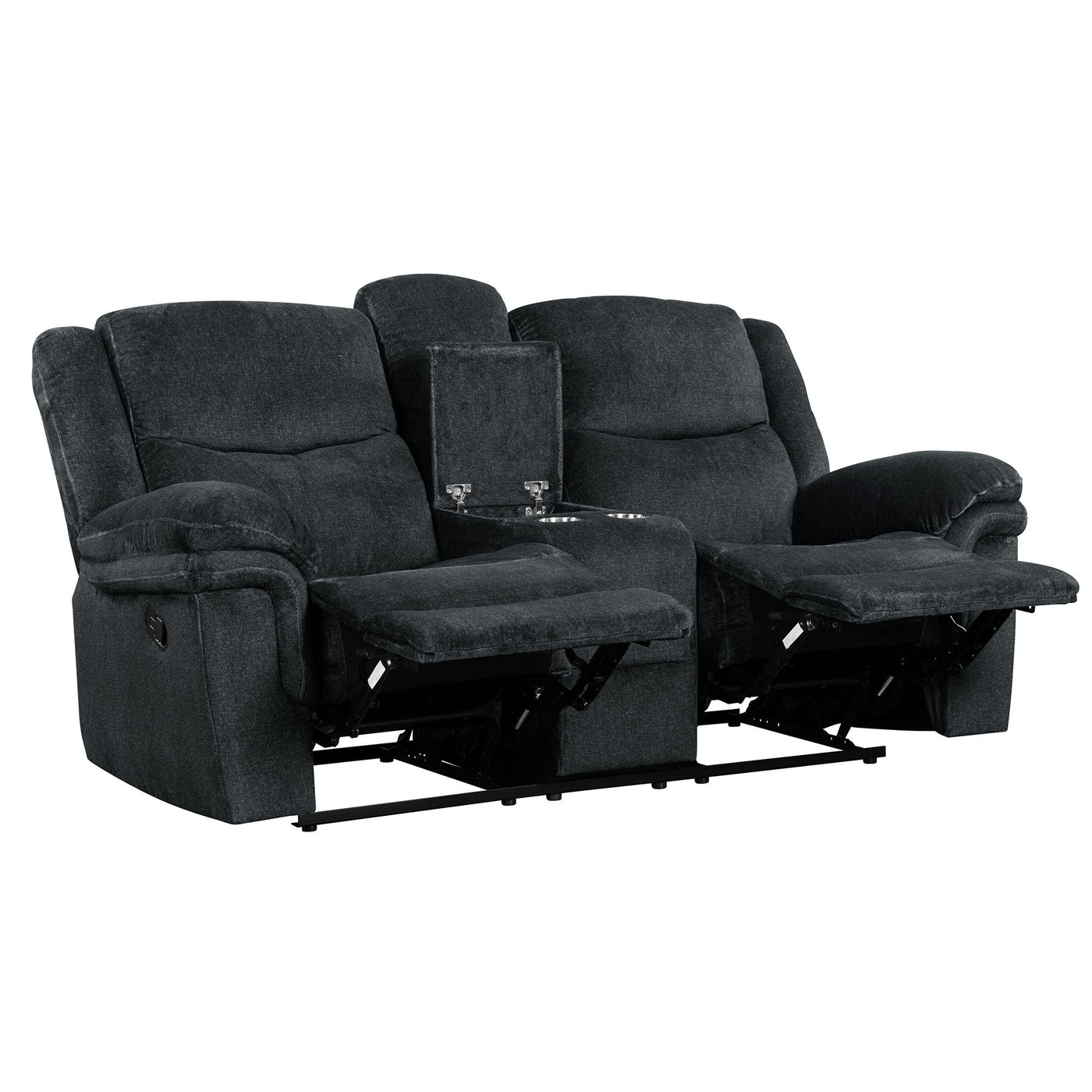 Home Theater Seating Manual Reclining Sofa with Cup Holders,Hide-Away Storage, 2 USB Ports and 2 Power Sockets for Living Room, Bedroom, Dark Blue