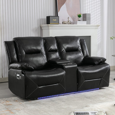 Home Theater Recliner Set Manual Recliner Chair with a LED Light Strip Two Built-in Cup Holders for Living Room,Bedroom, Black ,