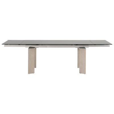 Tempered Glass Top Extendable Dining Table with Double Pedestal Base, Gray