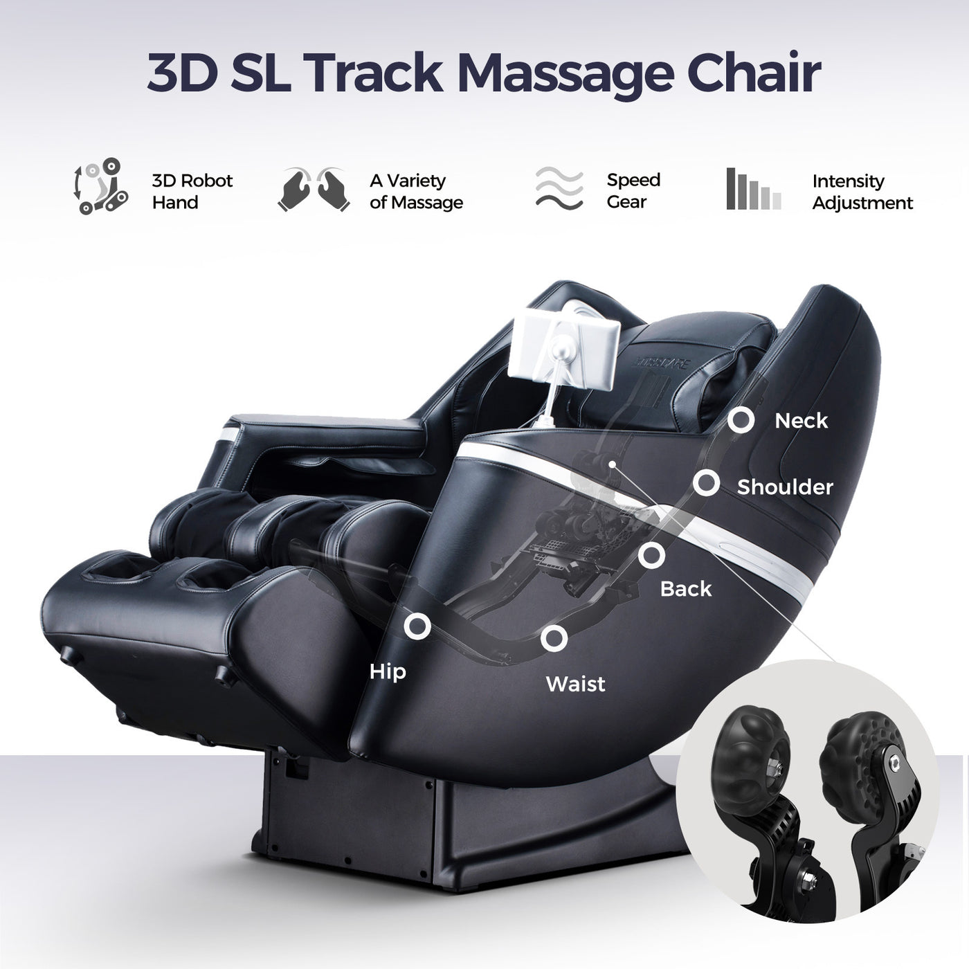 BOSSCARE 3D SL Zero Gravity Massage Full Body Chair with APP Control Shiatsu Recline Black