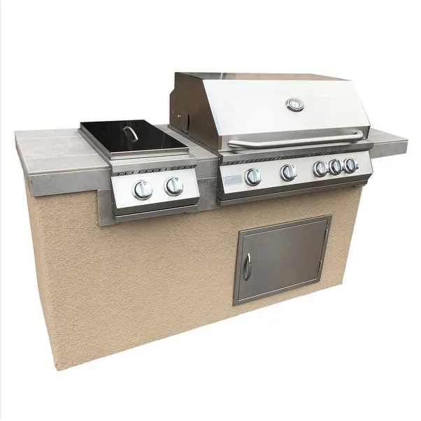 Kokomo Grills Antigua 6' BBQ Island Built In BBQ Grill Side Burner and Bar on one Side_ANTIGUA