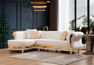 Julia Gold Detailed Tufted Upholstery Sectional made with Wood In Off White