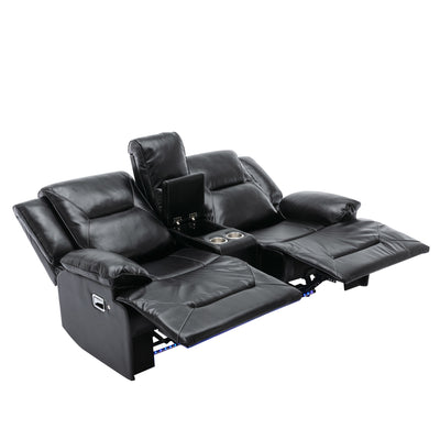 Home Theater Recliner Set Manual Recliner Chair with a LED Light Strip Two Built-in Cup Holders for Living Room,Bedroom, Black ,