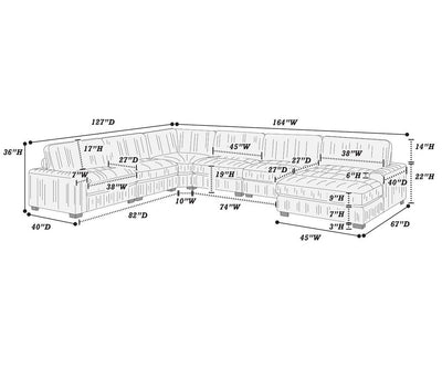 Beige Color 6pc Modular Sectional Set Welt Corduroy Couch LAF Chair, Corner wedge, RAF Chaise, 3x Armless Chairs Living Room Furniture