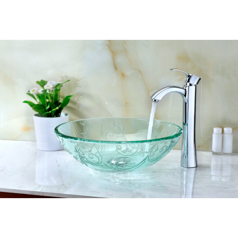 ANZZI Vieno Series Vessel Sink with Pop-Up Drain in Crystal Clear Floral LS-AZ065