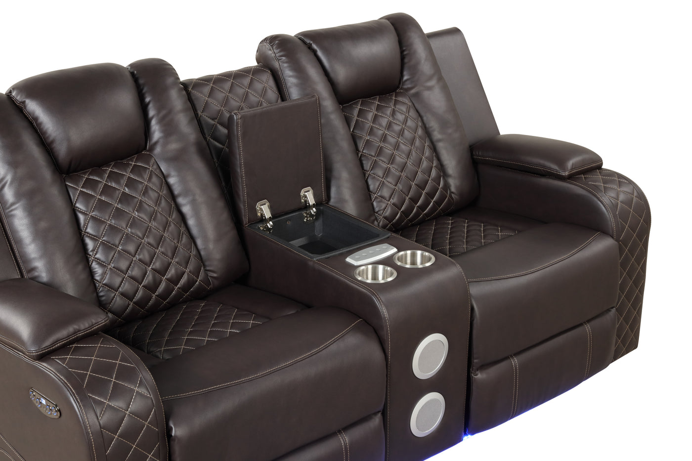 Benz LED & Power Reclining 2 Pc Set Made With Faux Leather in Brown