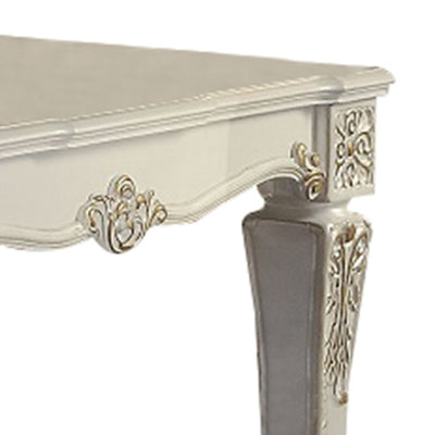 Jess 54 Inch Counter Table, 4 Seater, Classic White, Ornate Scroll Carvings