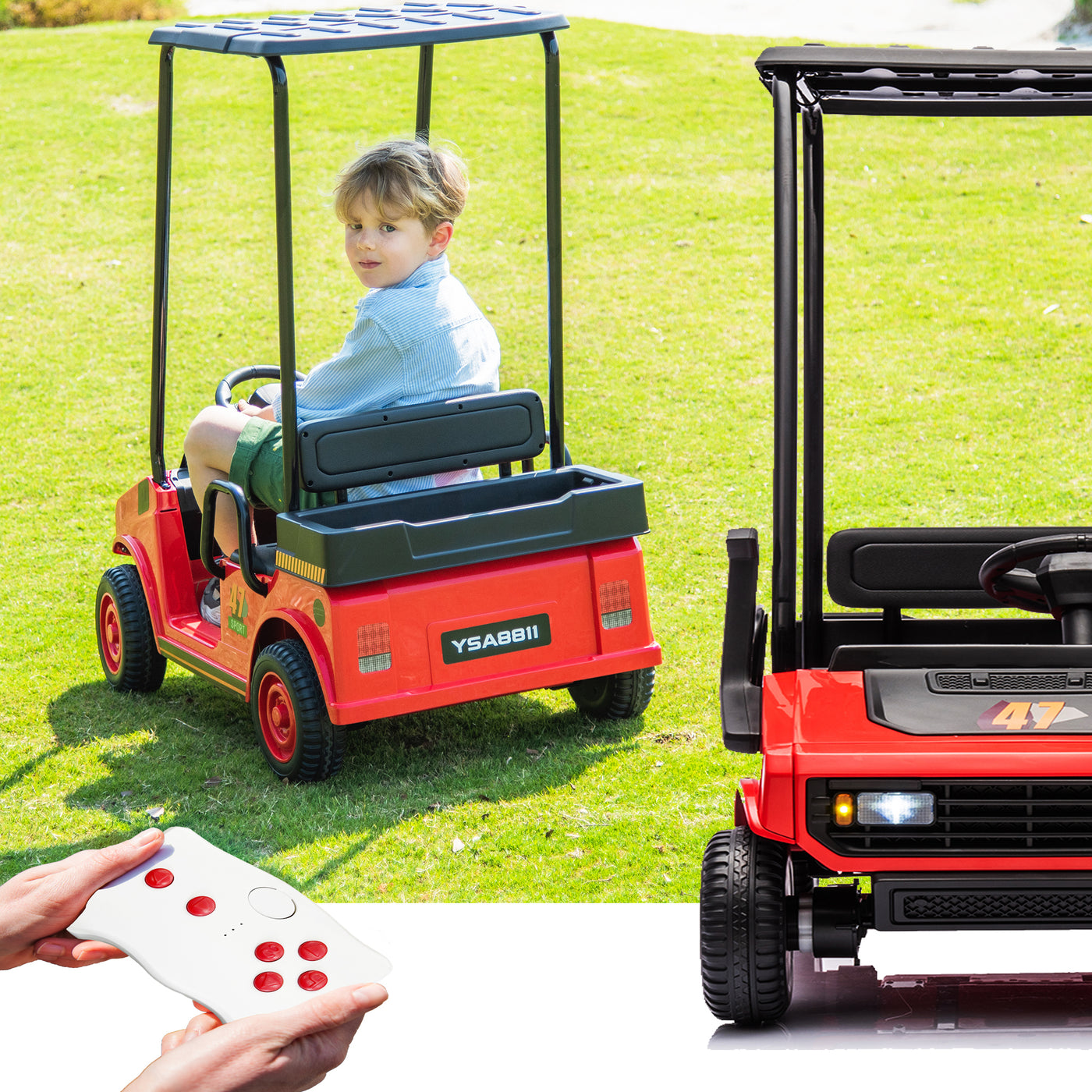 Red,12V,Ride On Toy for Kids Ages 3+,12V4.5AH, Golf Maintenance Cart with Roof, Outdoor/Off road/Electric Car, Wide Big Seat, with 2.4G Remote Control, Ceiling, High/Low Speed, Gift for Boys Girls