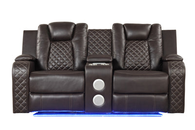 Benz LED & Power Reclining 2 Pc Set Made With Faux Leather in Brown