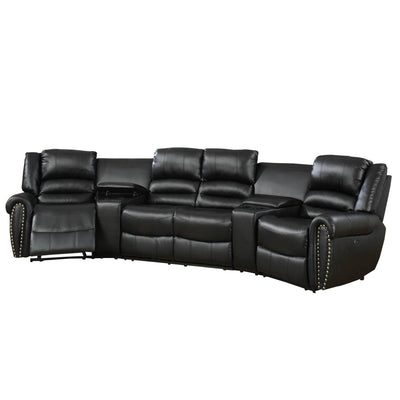 Zib Power Reclining Sectional Sofa Set, USB Port, Bonded Leather, Jet Black