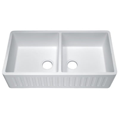 K-AZ223-2A - ANZZI Roine Farmhouse Reversible Apron Front Solid Surface 35 in. Double Basin Kitchen Sink in White