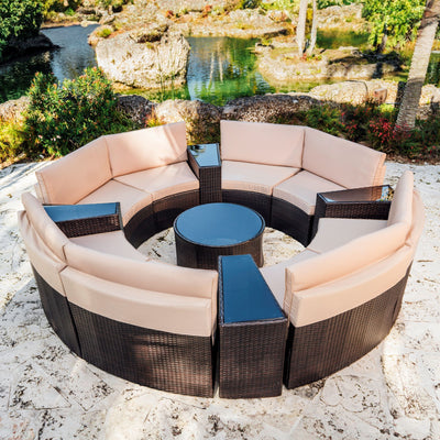 4 Piece Patio Conversation Full Circle Sofa Set- • 8 Armless Chairs
 • 2 End Tables
 • 1 Coffee Table