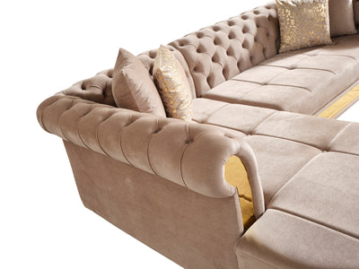 Julia Gold Detailed Tufted Upholstery Sectional made with Wood In Taupe