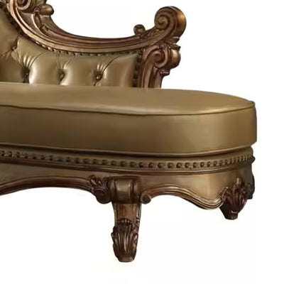 Wooden Gracious Chaise with 2 Pillows, Gold Patina & Bone