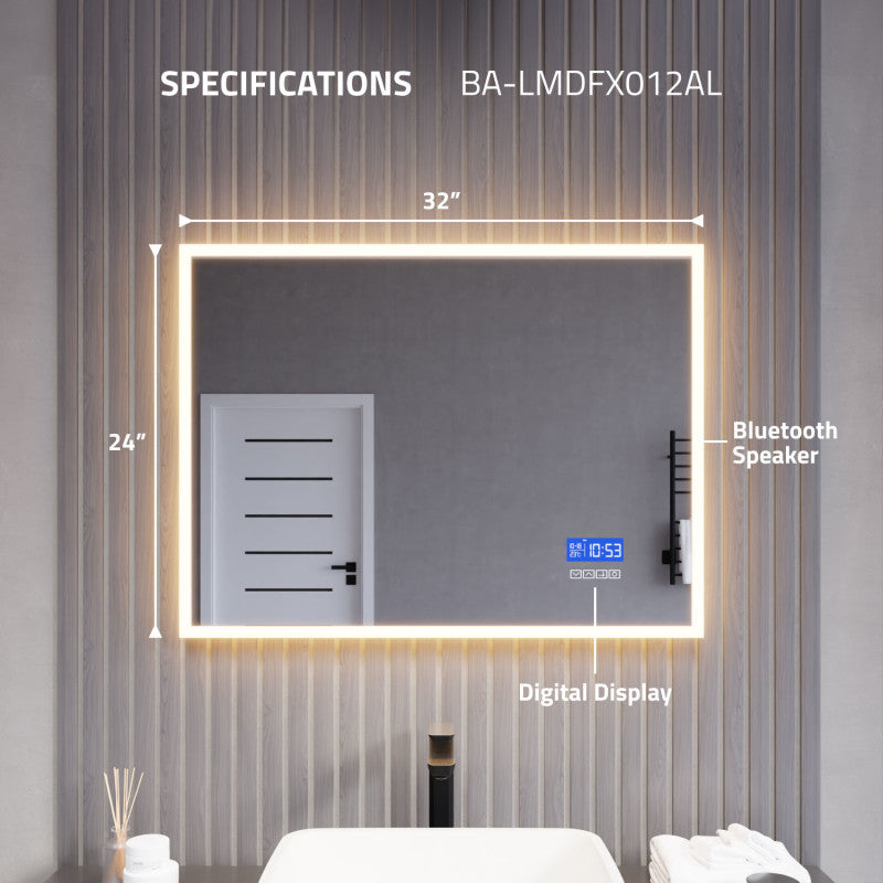 ANZZI 24-in. x 31-in. LED Front/Back Light Magnifying Bathroom Mirror w/Defogger BA-LMDFX012AL