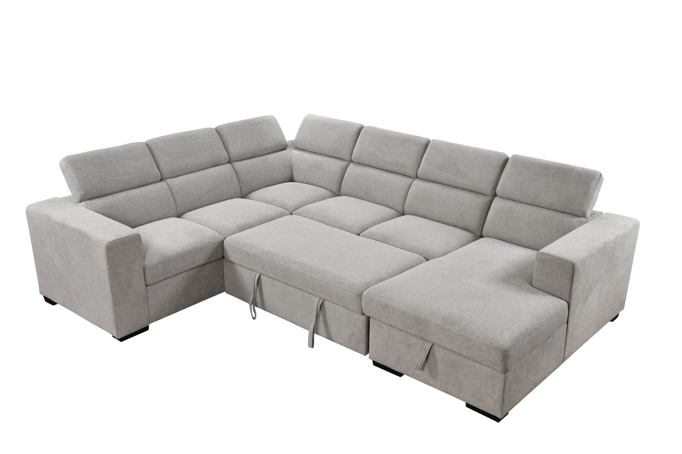 123" Modern U Shaped 7-seat Sectional Sofa Couch with Adjustable Headrest, Sofa Bed with Storage Chaise-Pull Out Couch Bed for Living Room ,Light Gray