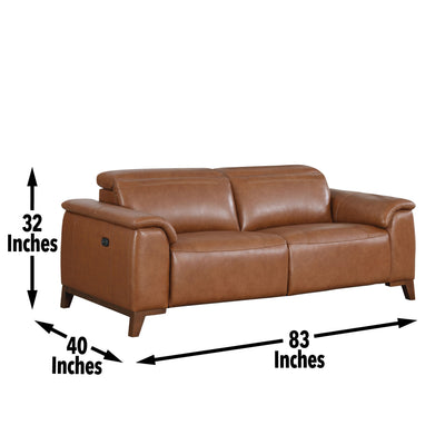 Dual-Power Leather Reclining Sofa - Articulating Power Headrest, Padded Armrest - Coach Colored, Luxurious Comfort