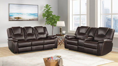 Hong Kong 2 Piece Power Reclining Sofa Set made with Faux Leather in Brown