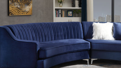 Navy Blue Velvet Curved Sofa