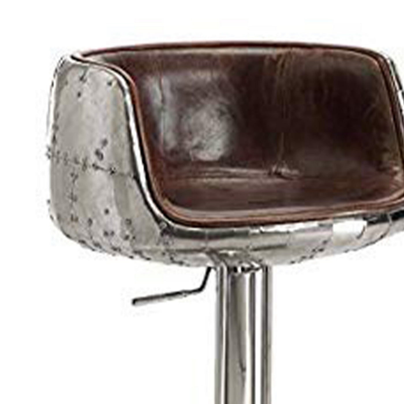 Comfy Adjustable Stool with Swivel, Vintage Brown & Silver