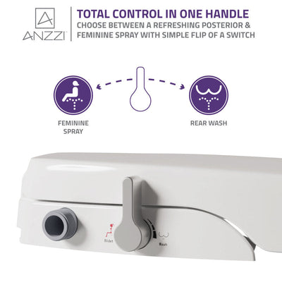 ANZZI Hal Series Non-Electric Bidet Seat for Elongated Toilet in White with Dual Nozzle, Built-In Side Lever and Soft Close TL-MBSEL200WH