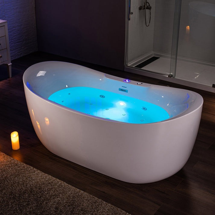 WoodBridge BJ400+F0041CH 72" White Whirlpool and Air Bath Heated Soaking Combination Tub With Adjustable Speed Air Blower, Tub Filler and LED Control Panel