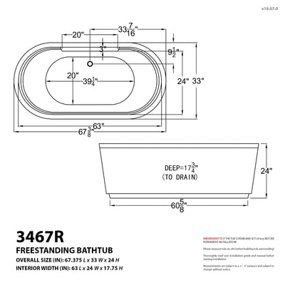 Atlantis Whirlpools Royale 34 x 67 Oval Freestanding Air & Whirlpool Water Jetted Bathtub 3467RD