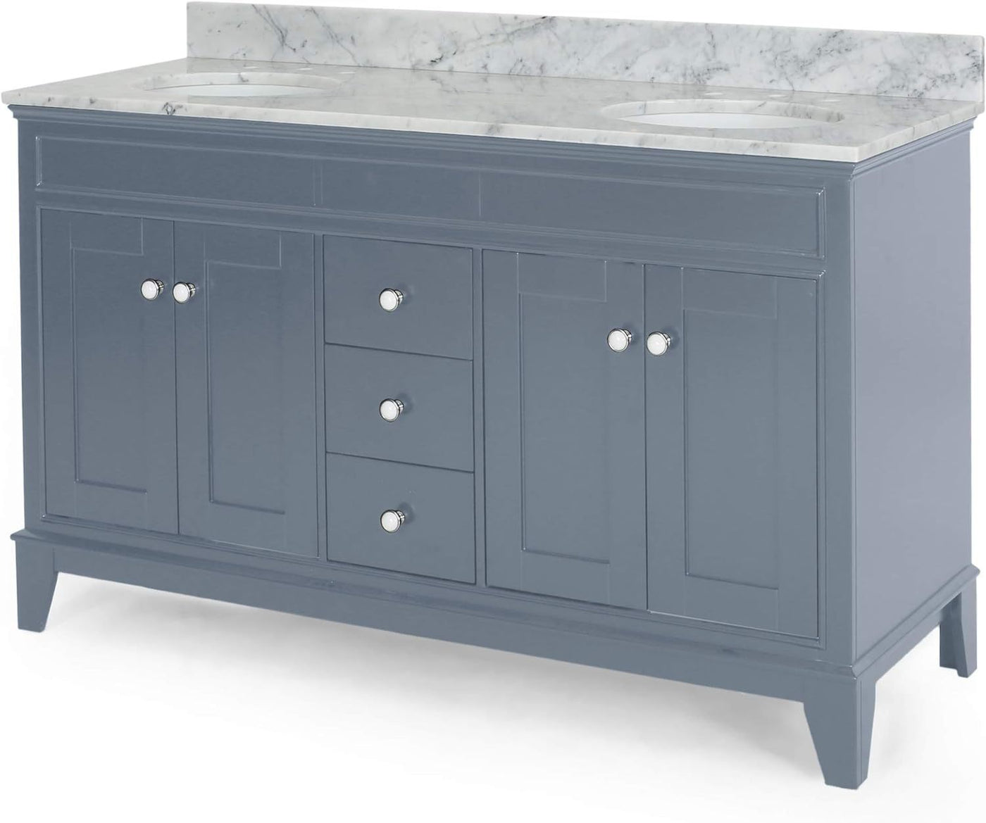 61'' Bathroom Vanity with Marble Top & Double Ceramic Sinks, 3 Drawers, 4 Doors, Gray