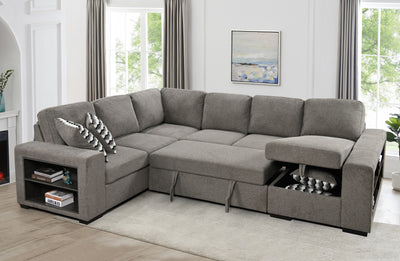 125'' Modern U Shaped 7 Seat Sectional Sofa Couch with Cabinet,Sofa Bed with Storage Chaise-Pull Out Couch Bed for Living Room,Light Gray