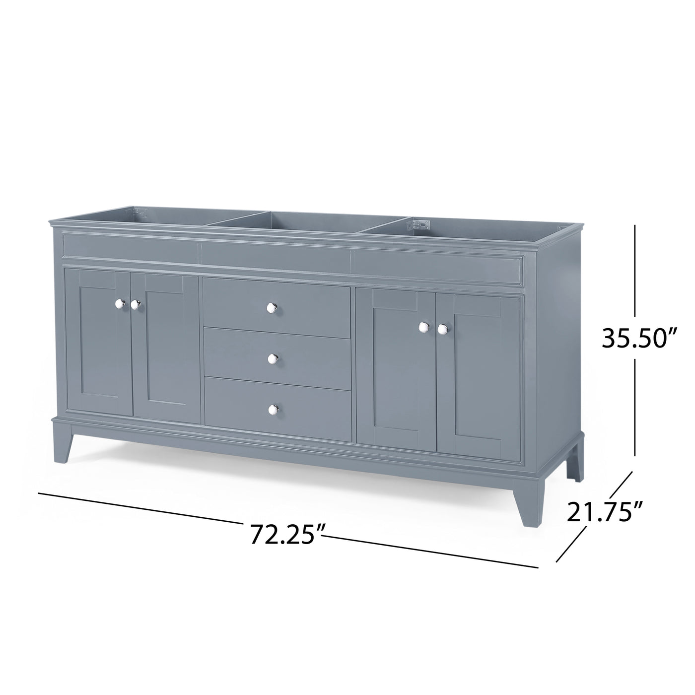 73'' Bathroom Vanity with Marble Top & Double Ceramic Sinks, 4 Doors, 3 Drawers, Gray