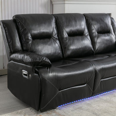 Home Theater Recliner Set Manual Recliner Chair with a LED Light Strip Two Built-in Cup Holders for Living Room,Bedroom, Black ,