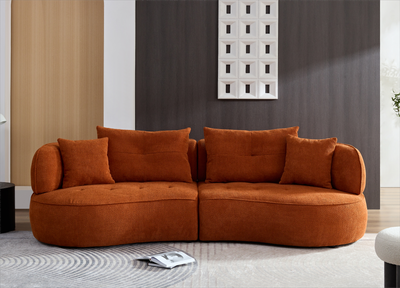 WKS7C Orange sectional sofa with removable pillows, durable fabric, solid wood frame, high density sponge filler