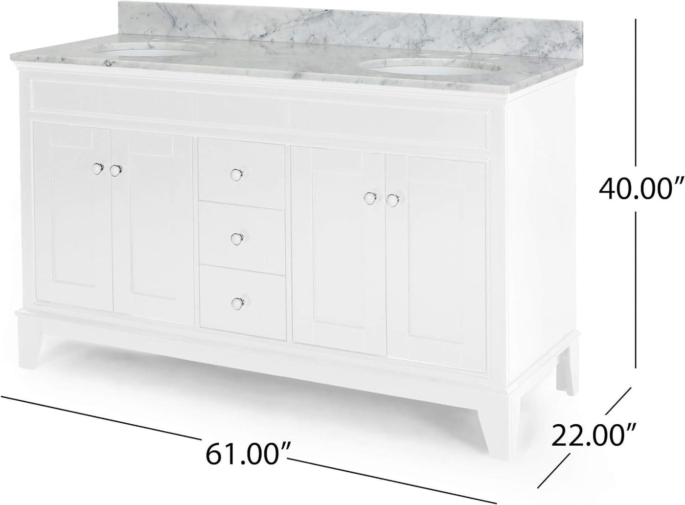 61'' Bathroom Vanity with Marble Top & Double Ceramic Sinks, 3 Drawers, 4 Doors, White