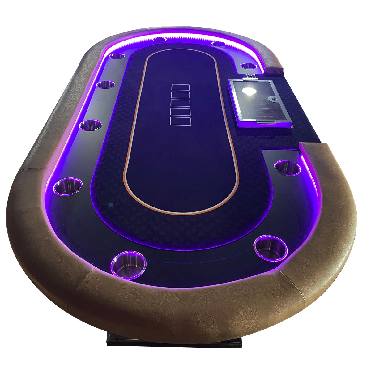 INO Design 96" Premium 10 Player Oval Black Speed Cloth Texas Holdem Casino Poker Table with Dimmable LED (B)