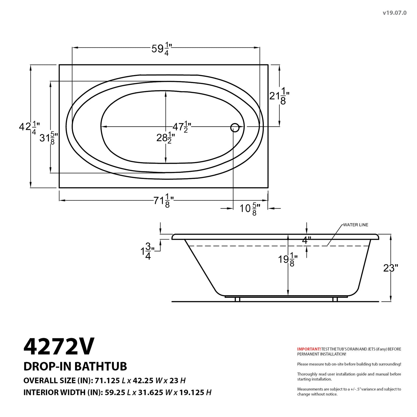 Atlantis Whirlpools Vogue 42 x 72 Rectangular Air Jetted Bathtub 4272VAR