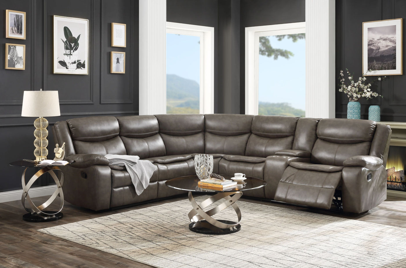 ACME Tavin Sectional Sofa (Motion), Taupe Leather-Aire Match 52540