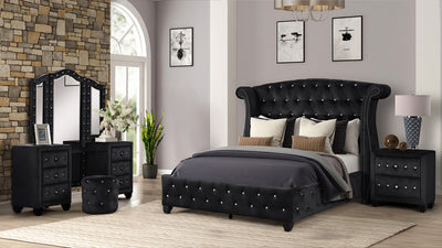 Sophia Full 4 Pc Vanity Upholstery Bedroom Set Made With Wood in Black