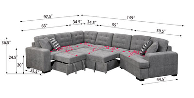 149" Oversized Sectional Modern Large Upholstered U-Shape Sectional Sofa, Extra Wide Chaise Lounge Couch for Home, Bedroom, Apartment, Dorm, Office, Grey