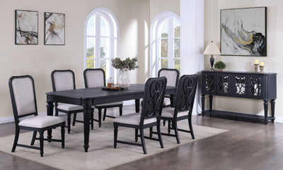 Formal Traditional 7pc Dining Room Set Dark Brown Finish 18" Extension Leaf Table Tufted Upholstered Chairs Beautiful Carved Legs Dining Room Furniture