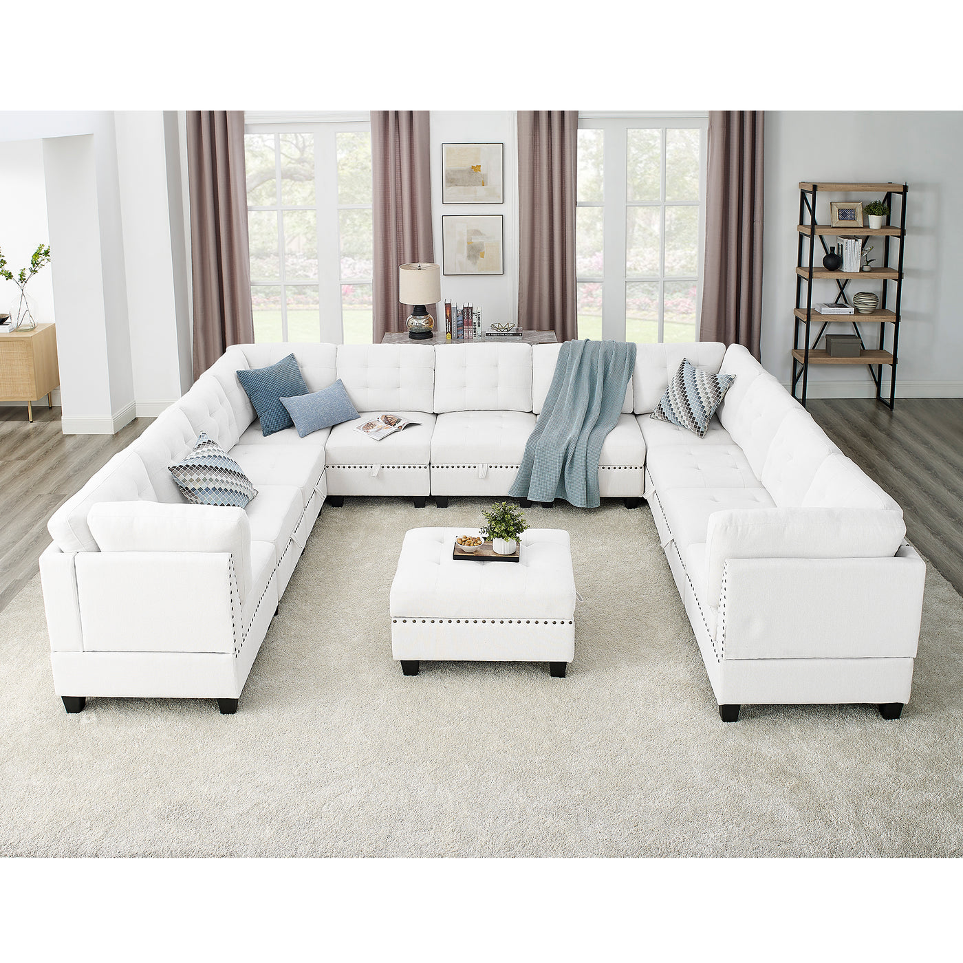 U shape Modular Sectional Sofa,DIY Combination,includes Seven Single Chair, Four Corner and One Ottoman,Ivory