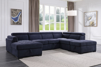 ACME Nekoda Storage Sleeper Sectional Sofa and Ottoman, Navy Blue Fabric 55520