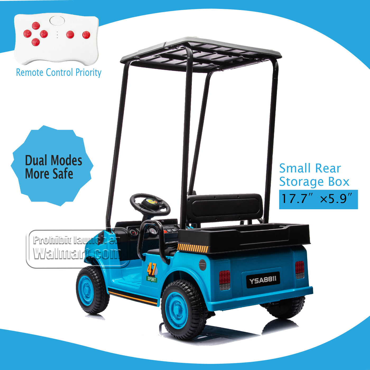 Blue,12V,Ride On Toy for Kids Ages 3+,12V4.5AH, Golf Maintenance Cart with Roof, Outdoor/Off road/Electric Car, Wide Big Seat, with 2.4G Remote Control, Ceiling, High/Low Speed, Gift for Boys Girls